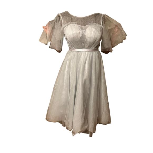 Vintage Inspired Light Gray Tulle Dress Corset Back Tea Length Bridal Prom M - Picture 9 of 13